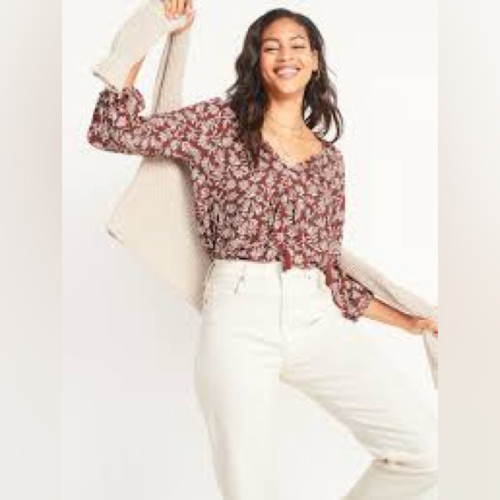 Old Navy Printed Tie-Neck Boho Swing Blouse Size XS